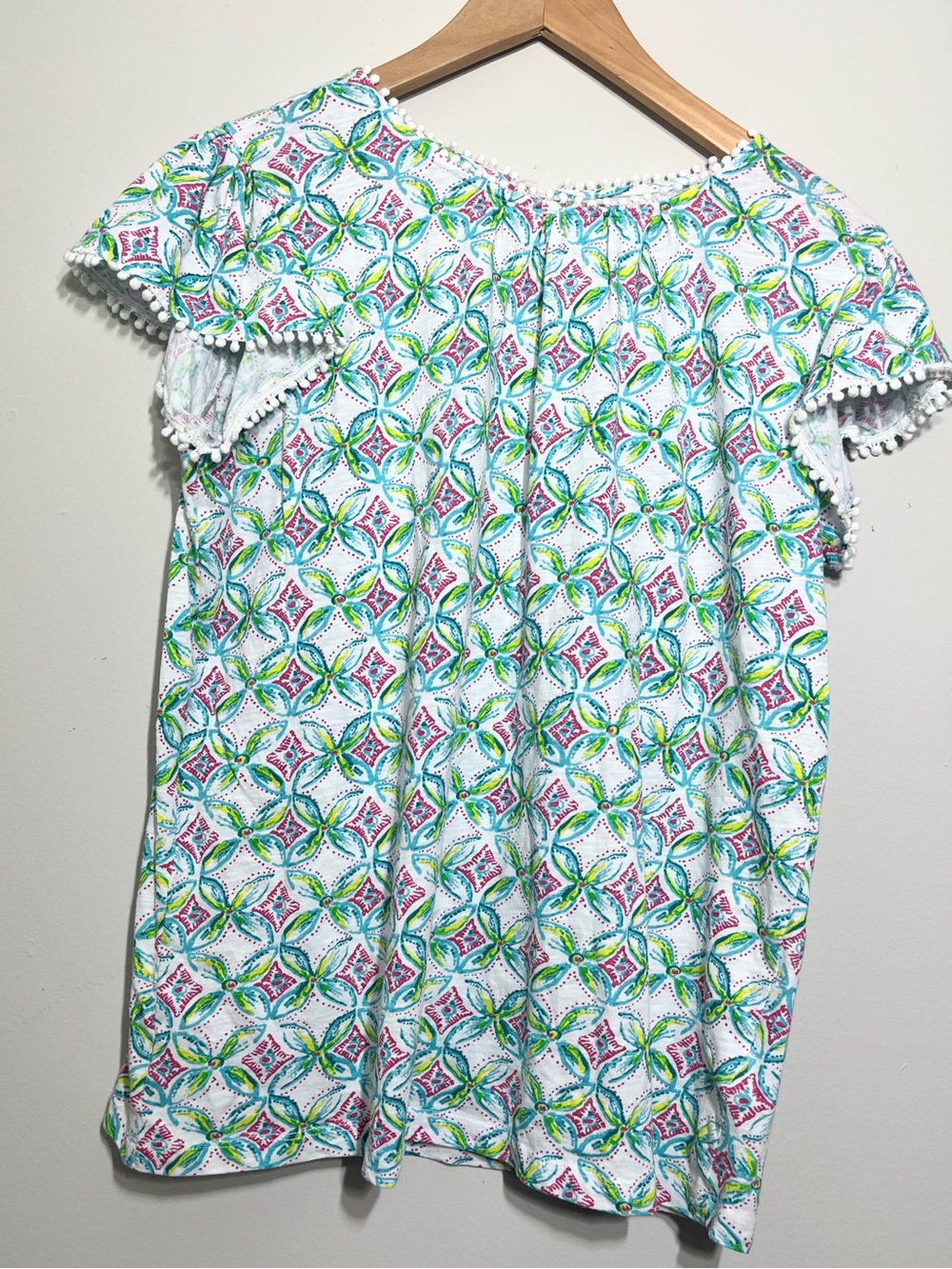 Women’s White Multicolor Printed Cap-Sleeve Top